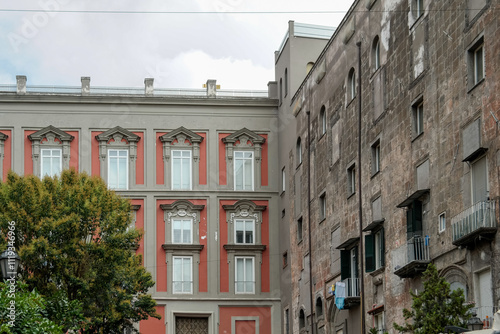 Old facades of houses in the city photo