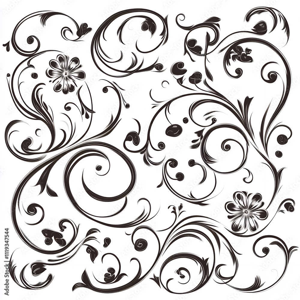 Elegant black floral swirls on white background. Elegant black floral swirls on white background.