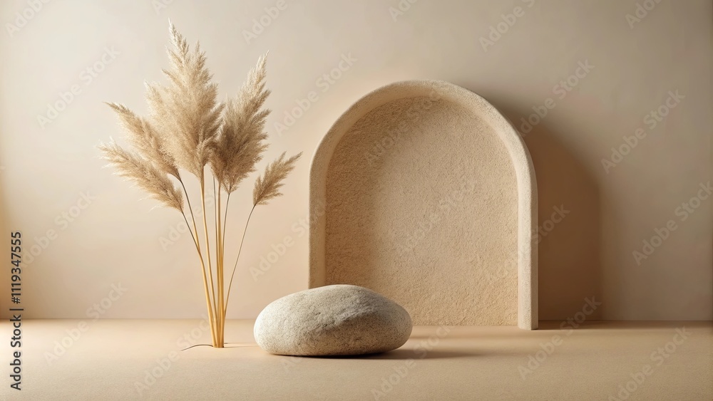 Serene Minimalist Still Life with Pampas Grass and Stone Serene Minimalist Still Life with Pampas Grass and Stone