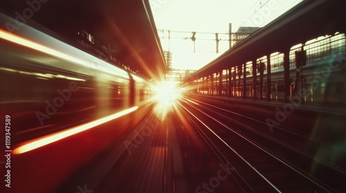 A High-Speed Train Journey at Sunset: Capturing the Golden Hour's Radiance on Rails