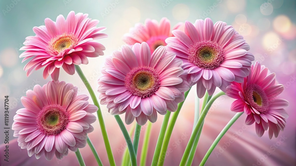 Fototapeta premium Stunning Long Exposure of Isolated Pink Gerbera Flowers with Clipping Path for Floral Designs, Backgrounds, and Digital Art