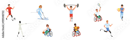 Disabled Male and Female Character Athlete Vector Set