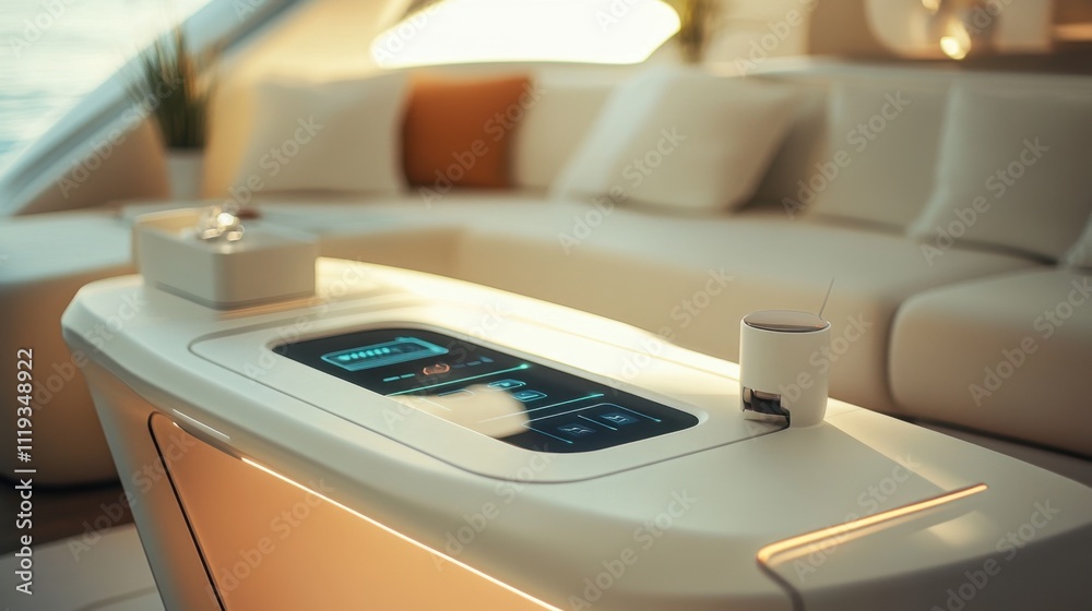 Fototapeta premium Modern Interior Features and Sleek Design in Yacht Living Space