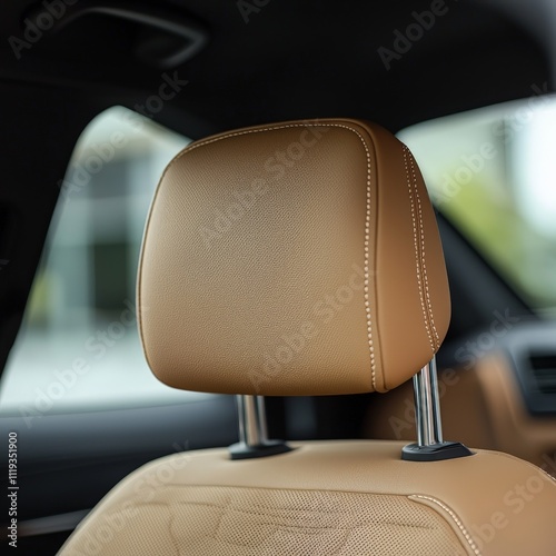 car seat headrest detail with telescopic metal rods