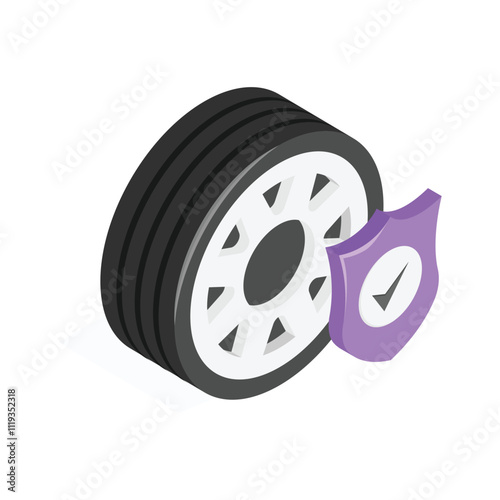 Trendy isometric icon of tire insurance in modern style