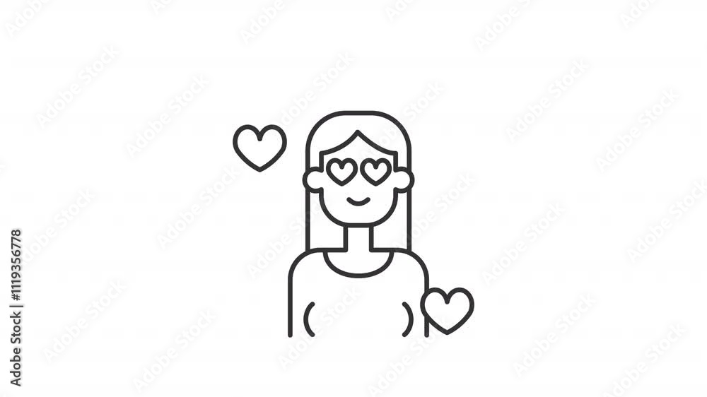 Woman love line animation. Girlfriend animated icon. Heart showing up. Romantic relationship. Emotional, feeling. Black illustration on white background. HD video with alpha channel. Motion graphic Woman love line animation. Girlfriend animated icon. Heart showing up. Romantic relationship. Emotional, feeling. Black illustration on white background. HD video with alpha channel. Motion graphic