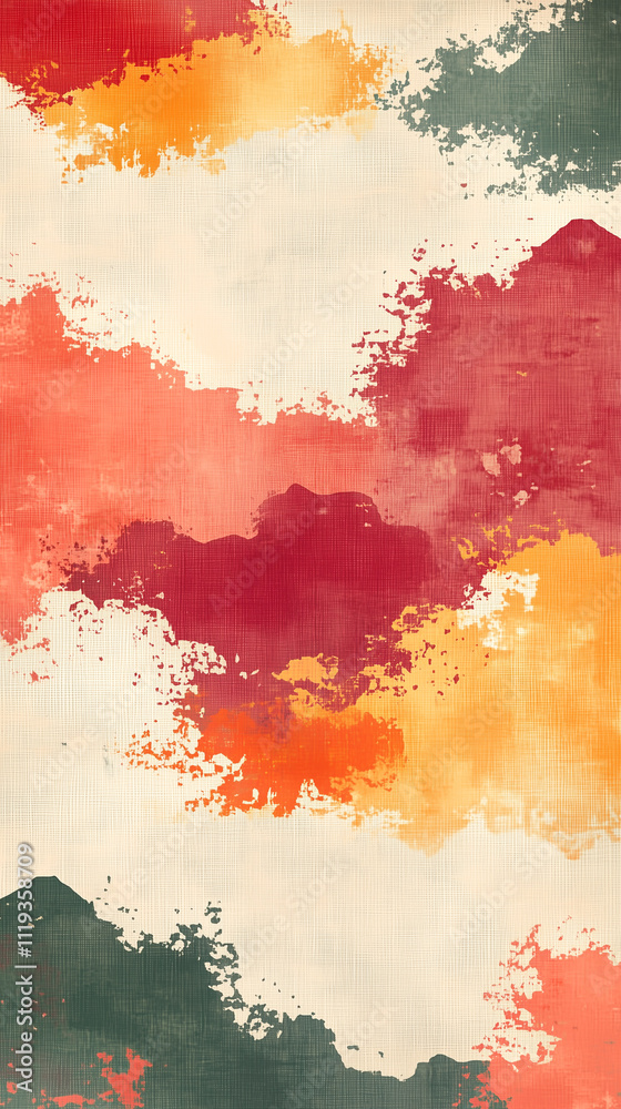Fototapeta premium Abstract textured painting with colorful brushstrokes in warm tones.