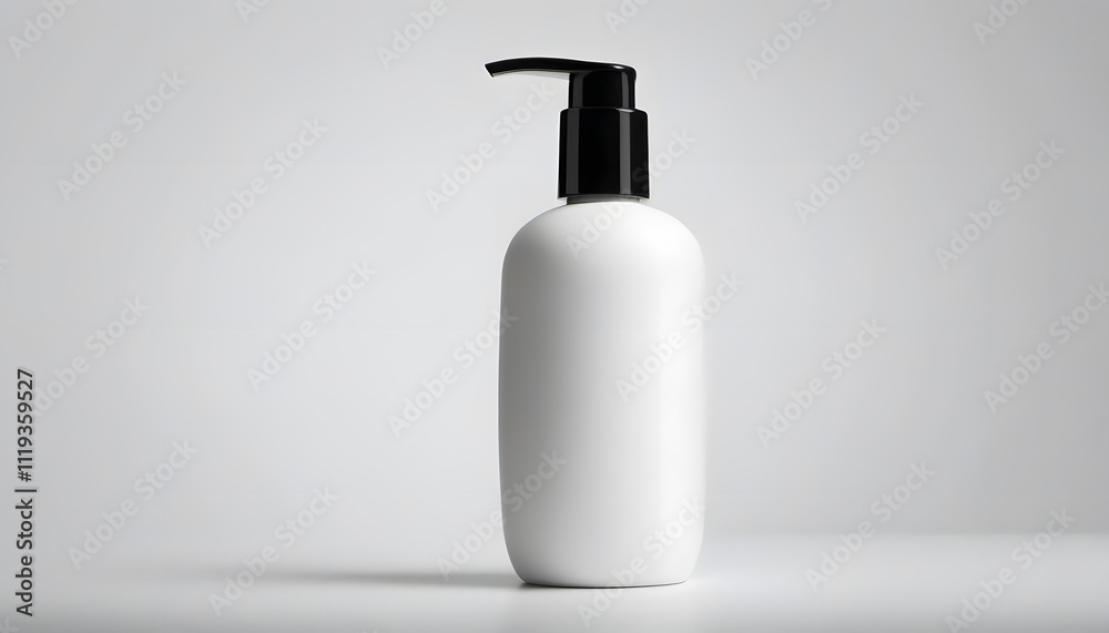 Minimalistic white pump bottle on light background
Minimalistic white pump bottle on light background