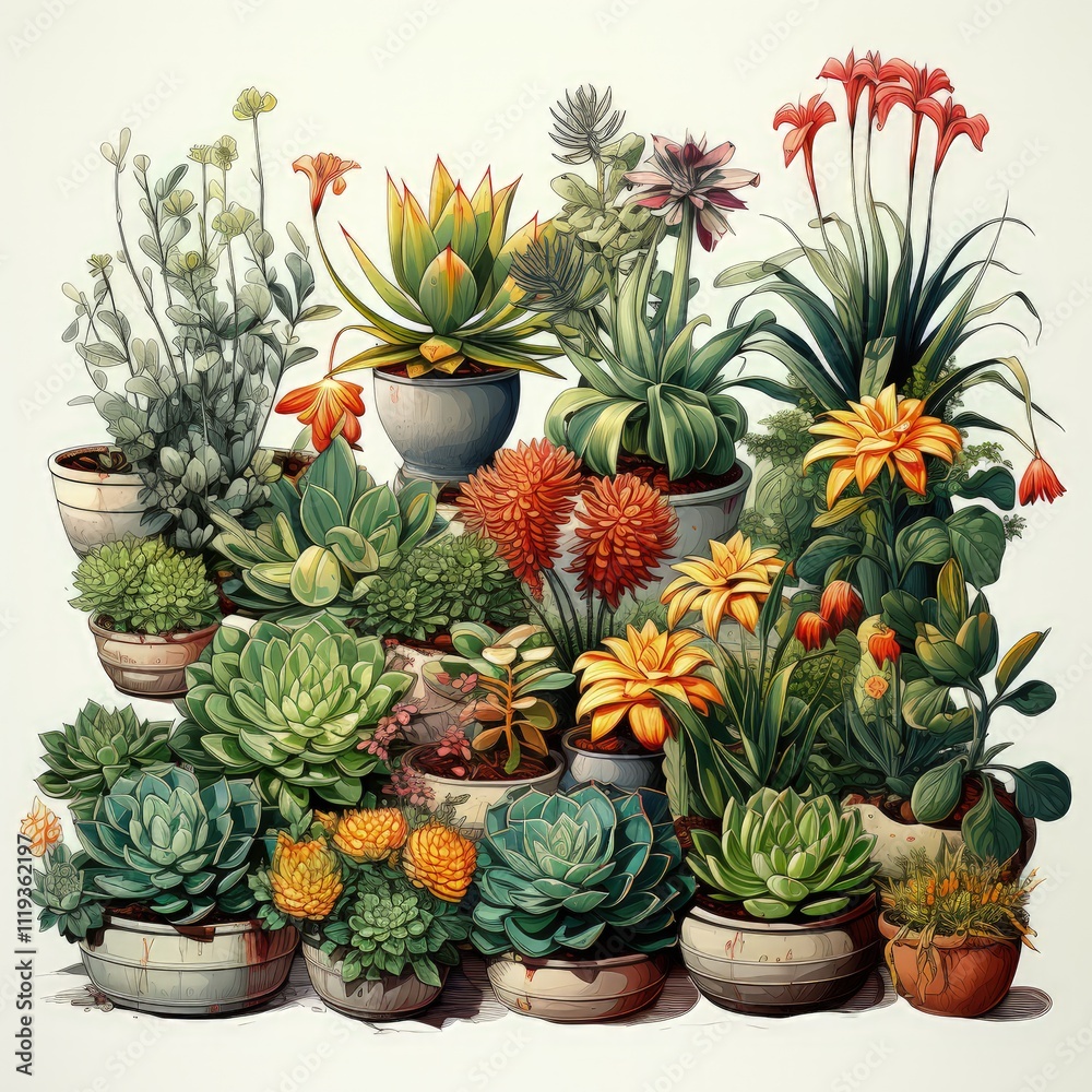 Obraz premium A Lush Green Oasis with Tropical and Mediterranean Plants for Outdoor Living