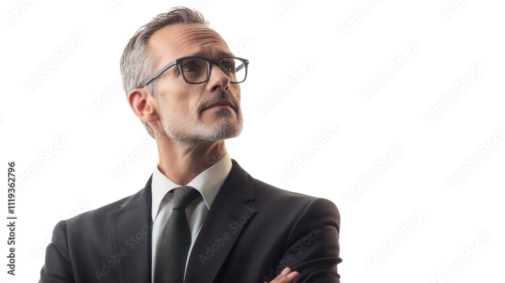 Strategic Visionary: Portrait of a pensive businessman, arms crossed, gazing thoughtfully into the distance. His expression conveys intelligence, ambition, and strategic thinking. Strategic Visionary: Portrait of a pensive businessman, arms crossed, gazing thoughtfully into the distance. His expression conveys intelligence, ambition, and strategic thinking.