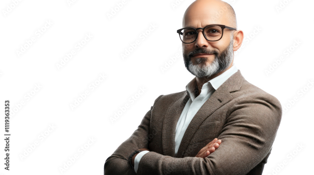 Confident Businessman Portrait: A sophisticated portrait of a mature businessman with arms crossed, exuding confidence and professionalism. Confident Businessman Portrait: A sophisticated portrait of a mature businessman with arms crossed, exuding confidence and professionalism.