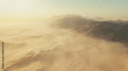 distant desert with sandstorms and oases. Generative AI