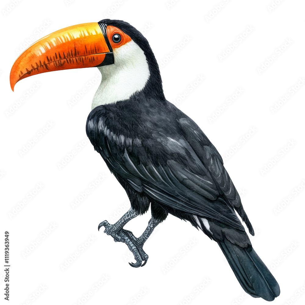 Toucan watercolor illustration isolated transparent background