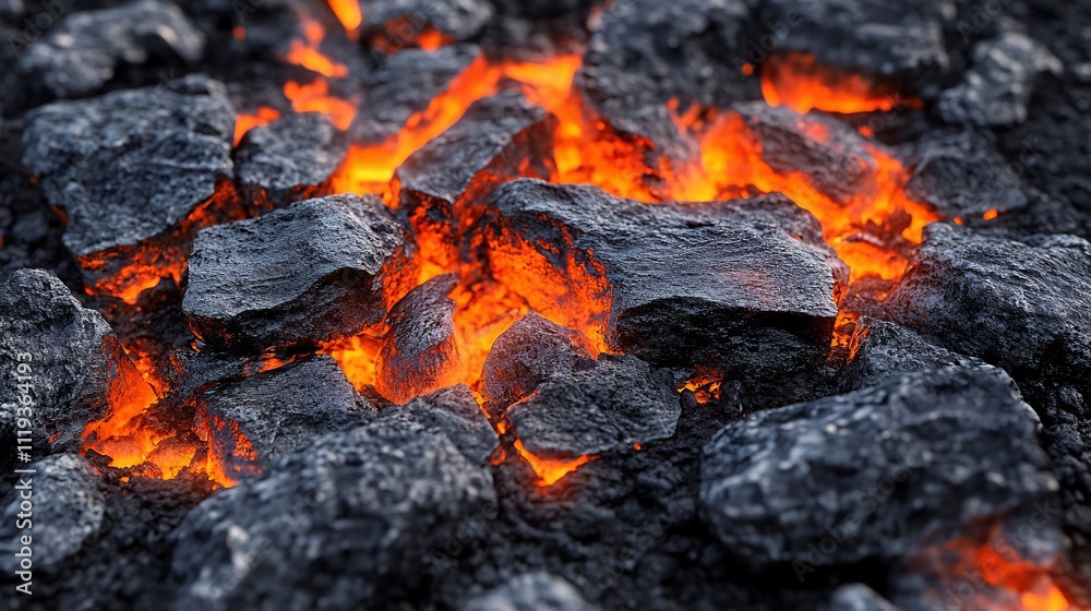 Glowing embers of hot volcanic rocks. Glowing embers of hot volcanic rocks.