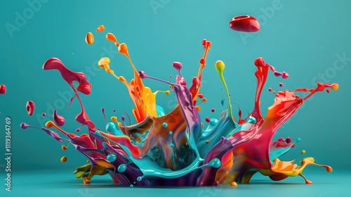 A radiant abstract scene of colorful paint splashes frozen in mid-air photo