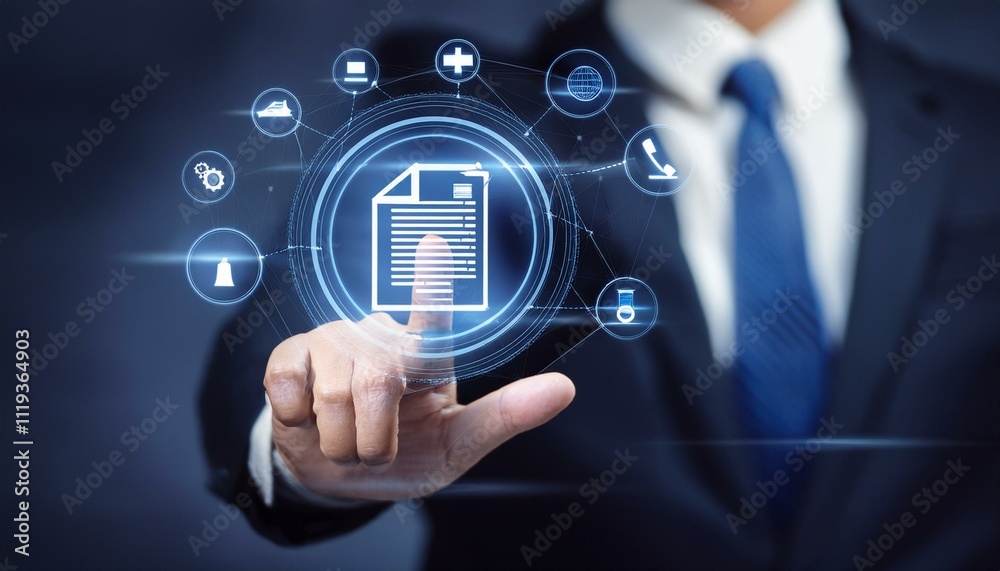 businessman pressing icon businessman pressing icon