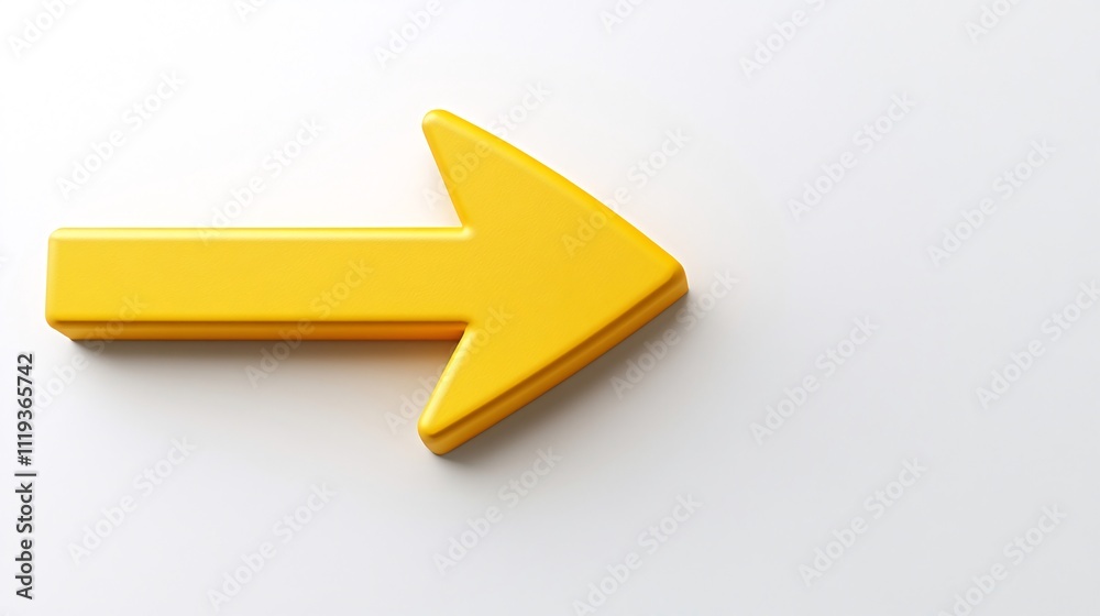 A vibrant yellow arrow pointing right, isolated on a white background. Generative ai A vibrant yellow arrow pointing right, isolated on a white background. Generative ai
