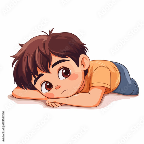 Anime Cartoon Boy Feeling Lazy on White Background