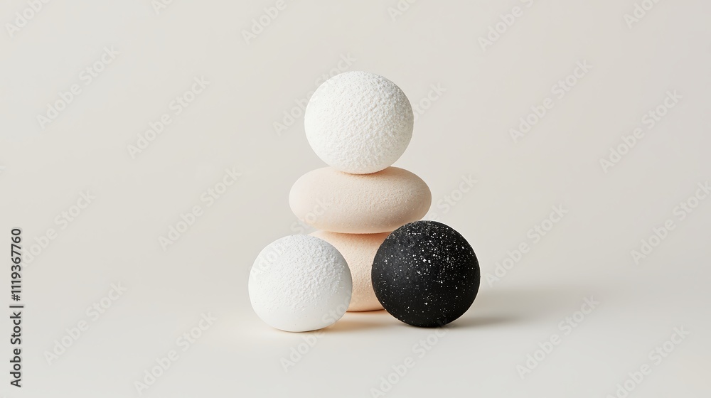 Stylish Minimalist Decor: Stacked Textured Eggs in Black, White & Beige