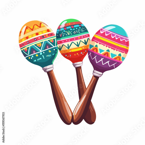 Vibrant Mexican Maracas with Colorful Ornaments - Cartoon Illustration