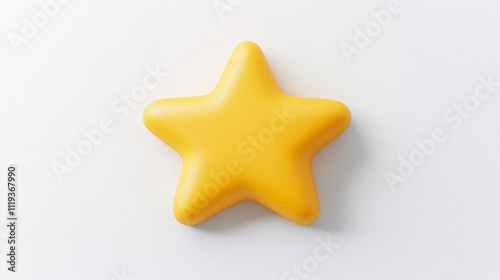 A vibrant yellow star shape, rendered in 3D, rests on a clean white background.