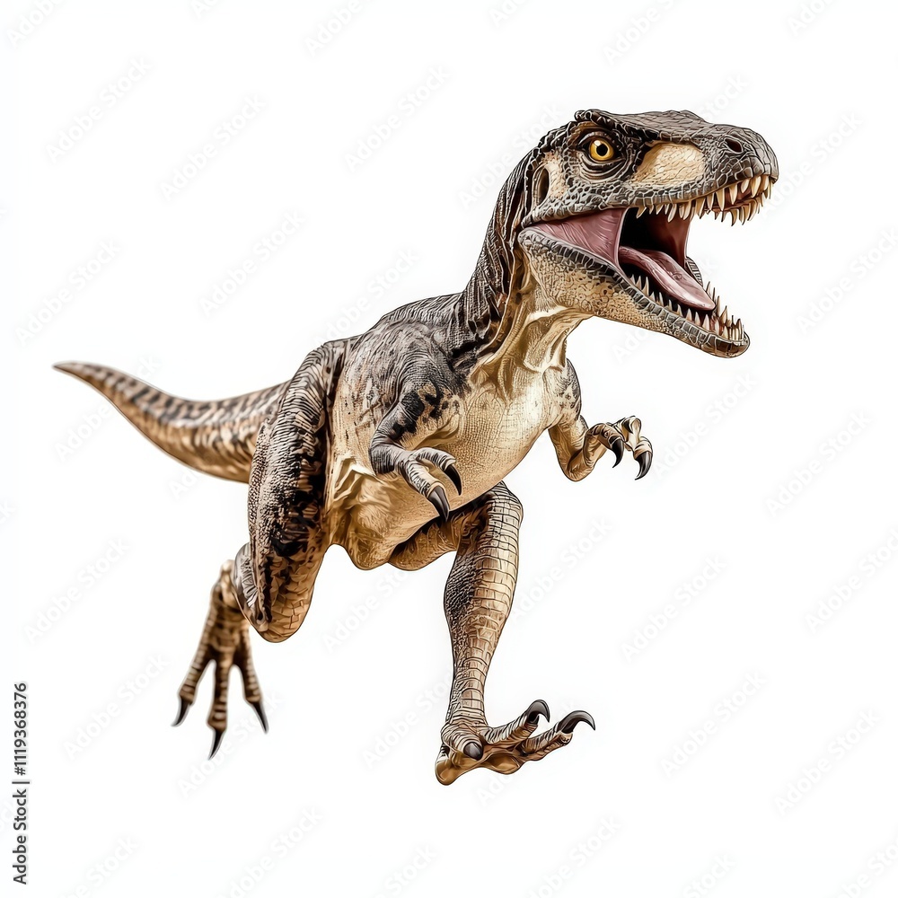 Velociraptor dinosaur, triassic period, mesozoic era, cretaceous period, jurassic period, isolated on white background Velociraptor dinosaur, triassic period, mesozoic era, cretaceous period, jurassic period, isolated on white background