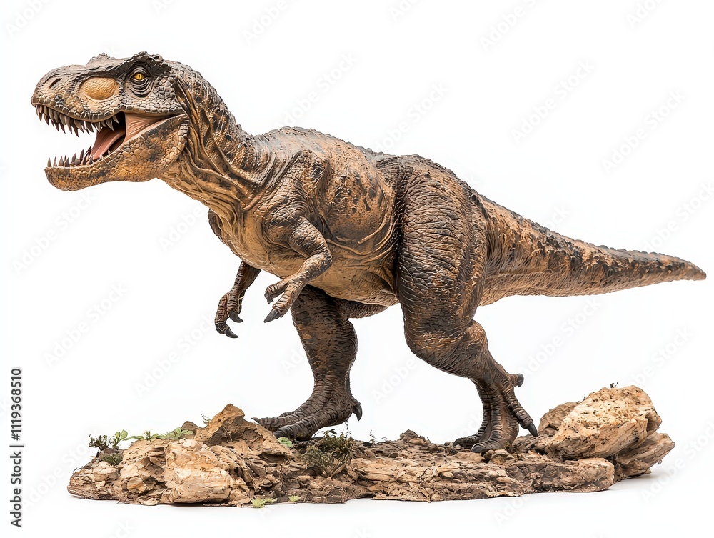 Obraz premium Tyrannosaurus dinosaur, triassic period, mesozoic era, cretaceous period, jurassic period, isolated on white background