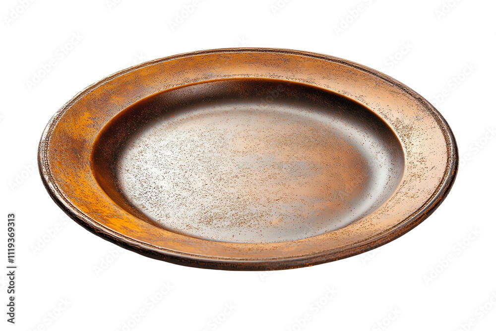 An elegant antique plate with a rustic finish, perfect for showcasing culinary delights or enhancing vintage table settings in your dining space.