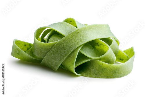 Tagliatelle green pasta with spinach isolated on white background