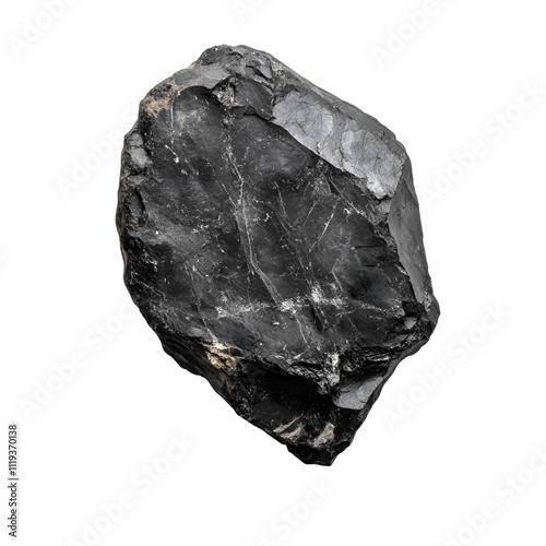 Top view of a hyperrealistic single hypersthene rock in an irregular shape isolated on a white transparent background photo