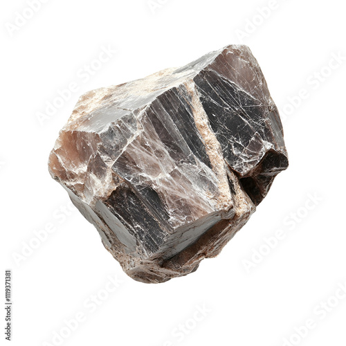 Top view of a hyperrealistic single rutile rock in an irregular shape isolated on a white transparent background