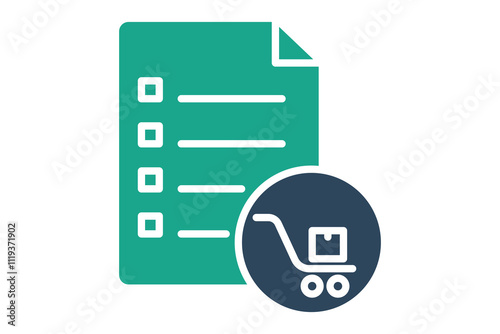 Purchase order icon. solid icon style. documents with shopping cart. icon related to procurement. procurement management elements vector illustration