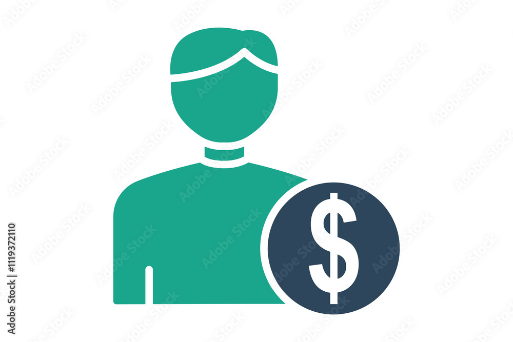 Buyer icon. solid icon style. people with dollar. icon related to procurement. procurement management elements vector illustration Buyer icon. solid icon style. people with dollar. icon related to procurement. procurement management elements vector illustration