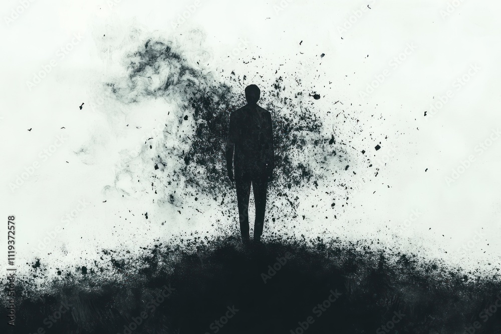 Fototapeta premium A Man Disintegrating into Dark Dust and Ash