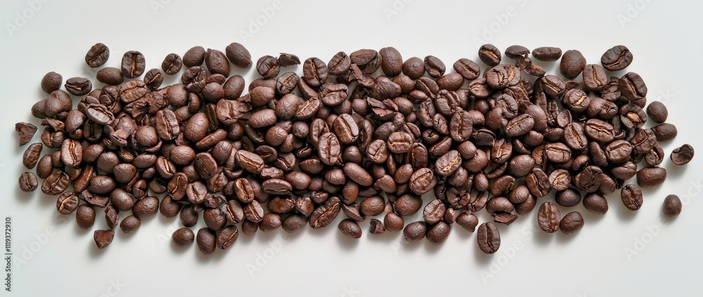 A hot espresso and coffee bean on a white table, with a soft-focus and overhead lighting in the background, viewed from above. A hot espresso and coffee bean on a white table, with a soft-focus and overhead lighting in the background, viewed from above.