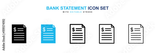 Bank statement icon collection in black and blue colors