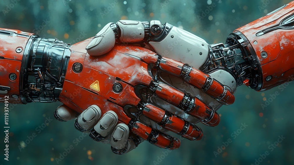 Two robotic hands shaking hands Two robotic hands shaking hands