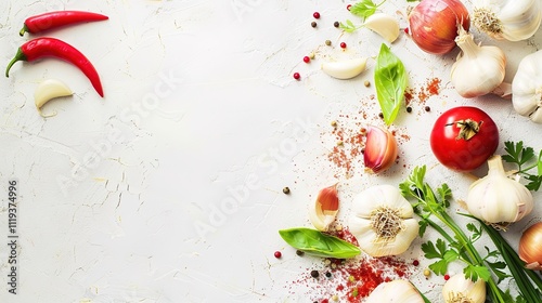 White Background with Garlic and Onion, Simple Ingredients Displayed, Ready to Add Flavor to Culinary Creations.