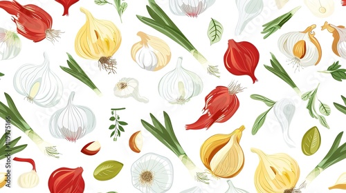 Wallpaper Mural White Background with Garlic and Onion, Simple Ingredients Displayed, Ready to Add Flavor to Culinary Creations. Torontodigital.ca