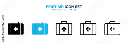 First aid icon collection in black and blue colors