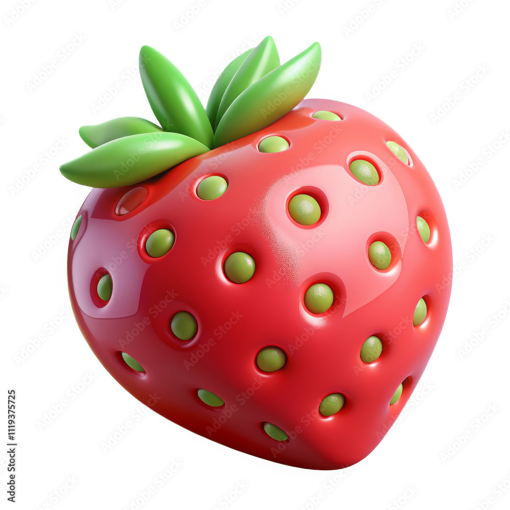 Obraz premium 3D Glossy Strawberry Illustration with Green Leaves and Polka Dots