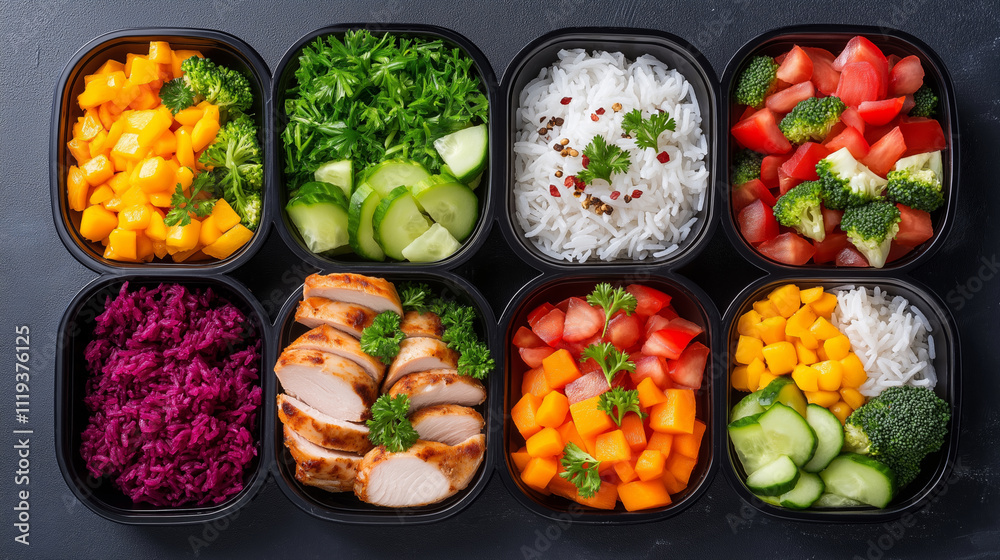 Healthy Meal Prep Containers with Balanced Diet Ingredients Healthy Meal Prep Containers with Balanced Diet Ingredients