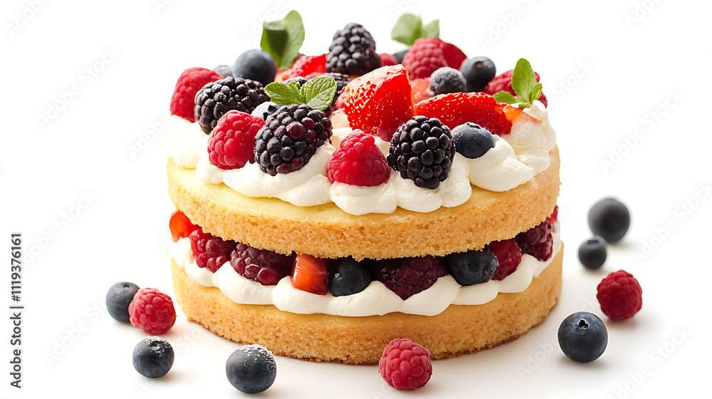 cake with berries and mint