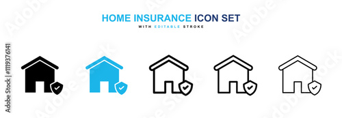 Home insurance icon collection in black and blue colors