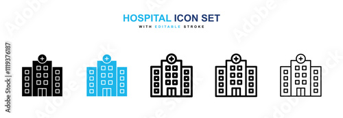 Hospital icon collection in black and blue colors