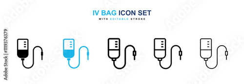 IV bag icon collection in black and blue colors