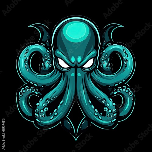 A Stunning Teal Octopus Illustration Design  A captivating digital artwork showcasing a majestic octopus with intricate details and vibrant teal color palette,  photo