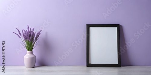 Stylish Black Frame on a Lavender Wall Background for Modern Decor and Art Displays – Perfect for Interior Design Projects and Home Aesthetics