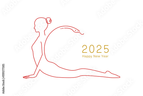 正月素材：ヨガと蛇のシンプルでおしゃれな年賀状素材（コブラのポーズ）