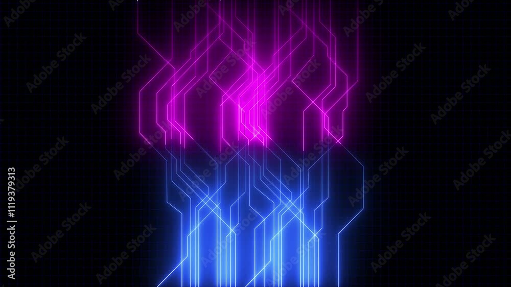 abstract technology background with neon blue lines seamless looping.